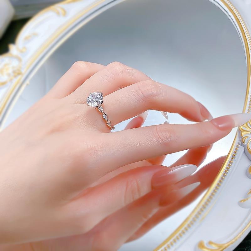 S925 Sterling Silver Wrapped White Golden Four-claws Round 9*9mm 6A Cubic Zirconia Ring-430(25%)