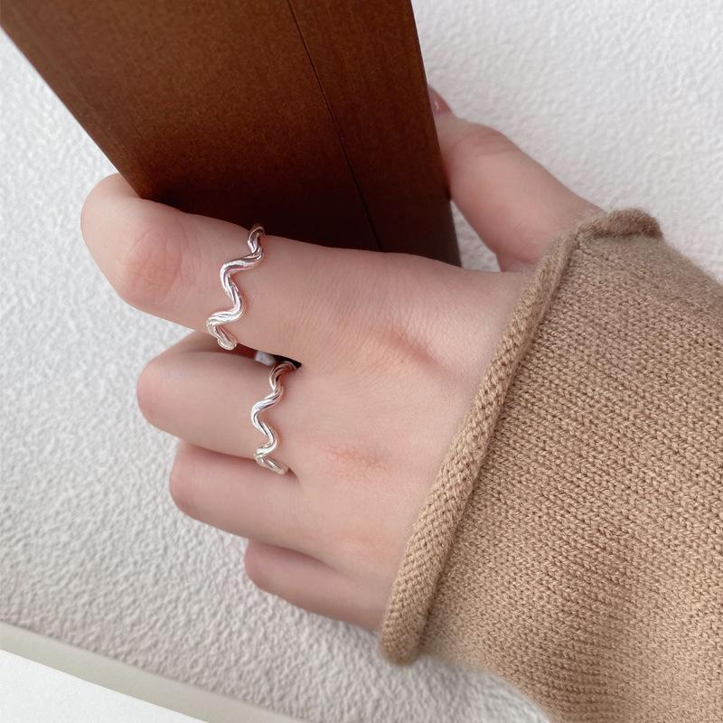 S925 Sterling Silver Simple Irregular Wave Braided Open Ring for Women - 513(45%)