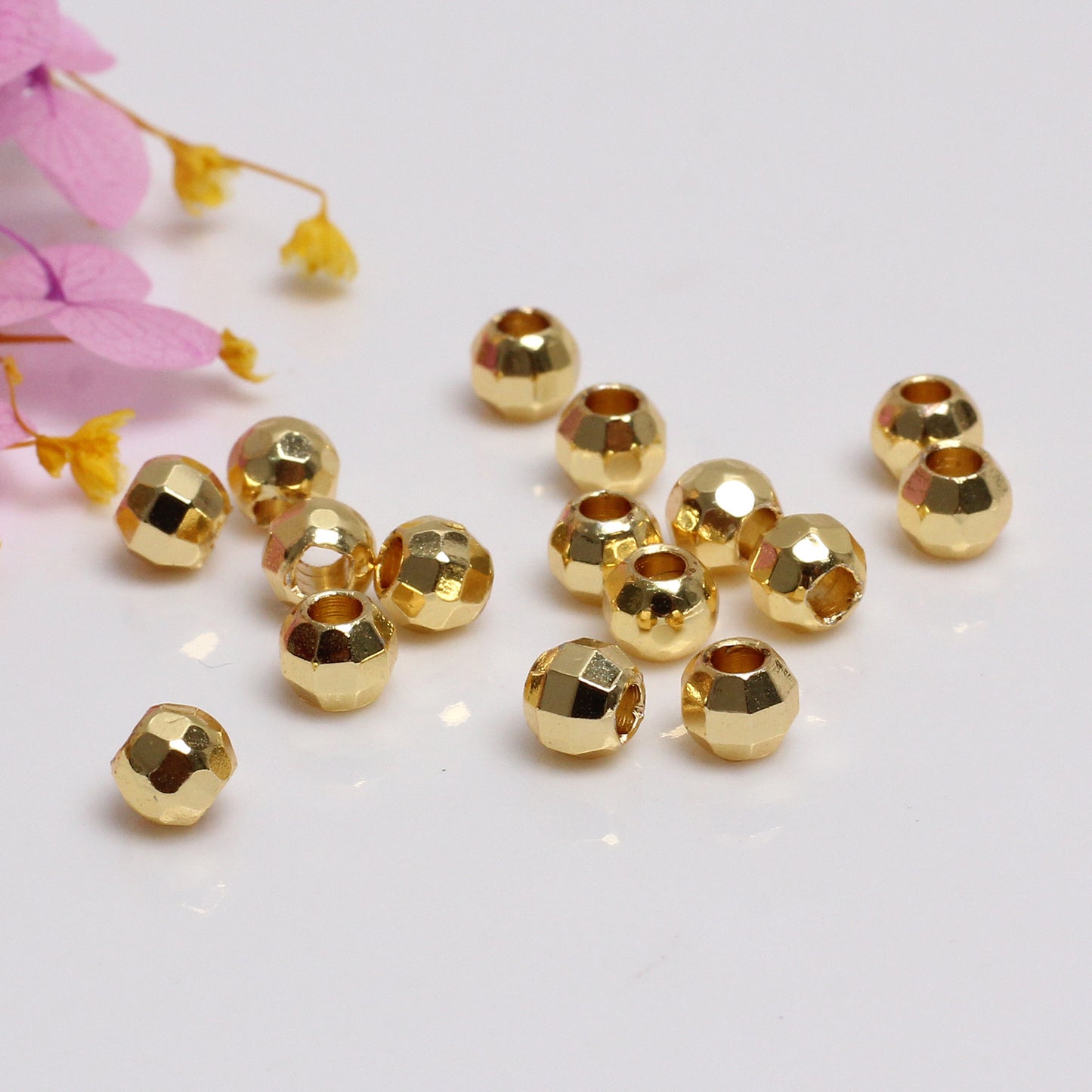 Solid Laser Copper Beads For Jewelry DIY，Covered By 14/18K Real Gold Or Silver