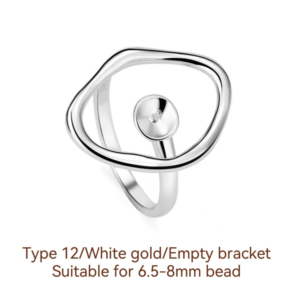 S925 Sterling Silver Ring Empty Holder, Open Ring, DIY Fittings（1pcs, with no bead)