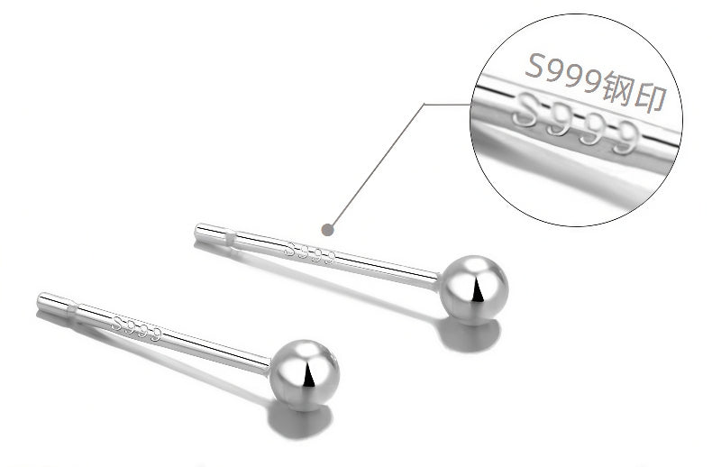 S999 Full Silver Ear Stud, Nourishing Ear Piercing, Prevent Allergies(A pair)