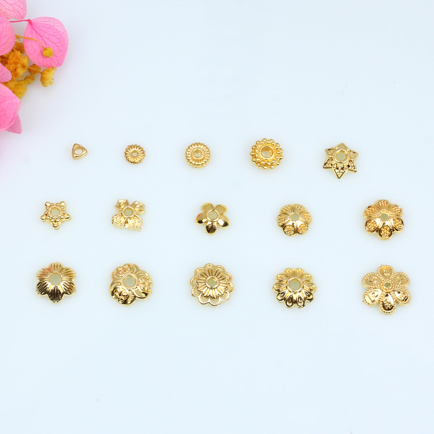 Hollow Petal Alloy Bead Holder For Jewelry DIY，Covered By 14/18K Real Gold Or Silver