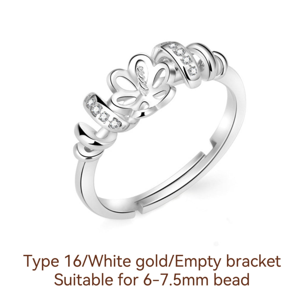 S925 Sterling Silver Ring Empty Holder, Open Ring, DIY Fittings（1pcs, with no bead)