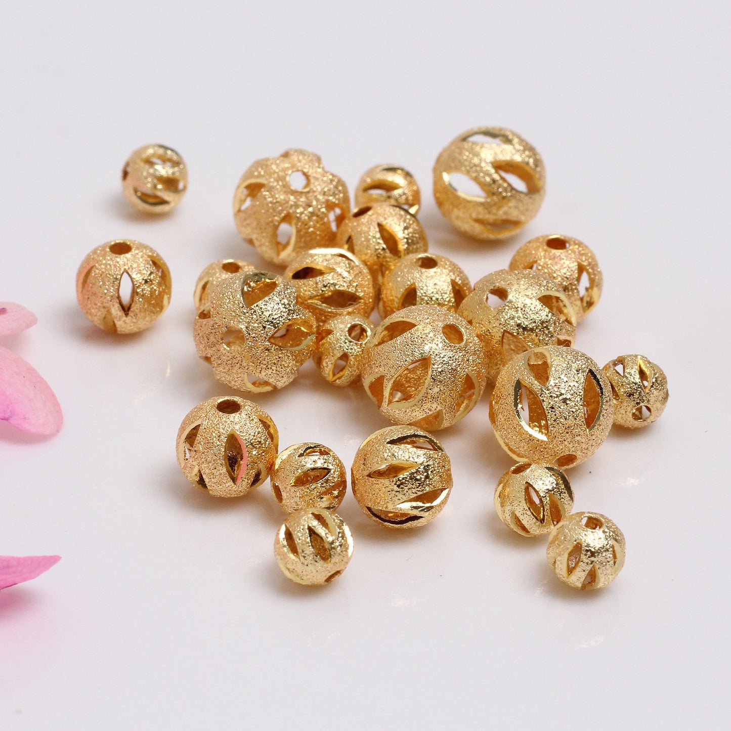 Frosted Hollow Copper Beads For Jewelry DIY，Covered by 14/18K Real Gold Or Silver