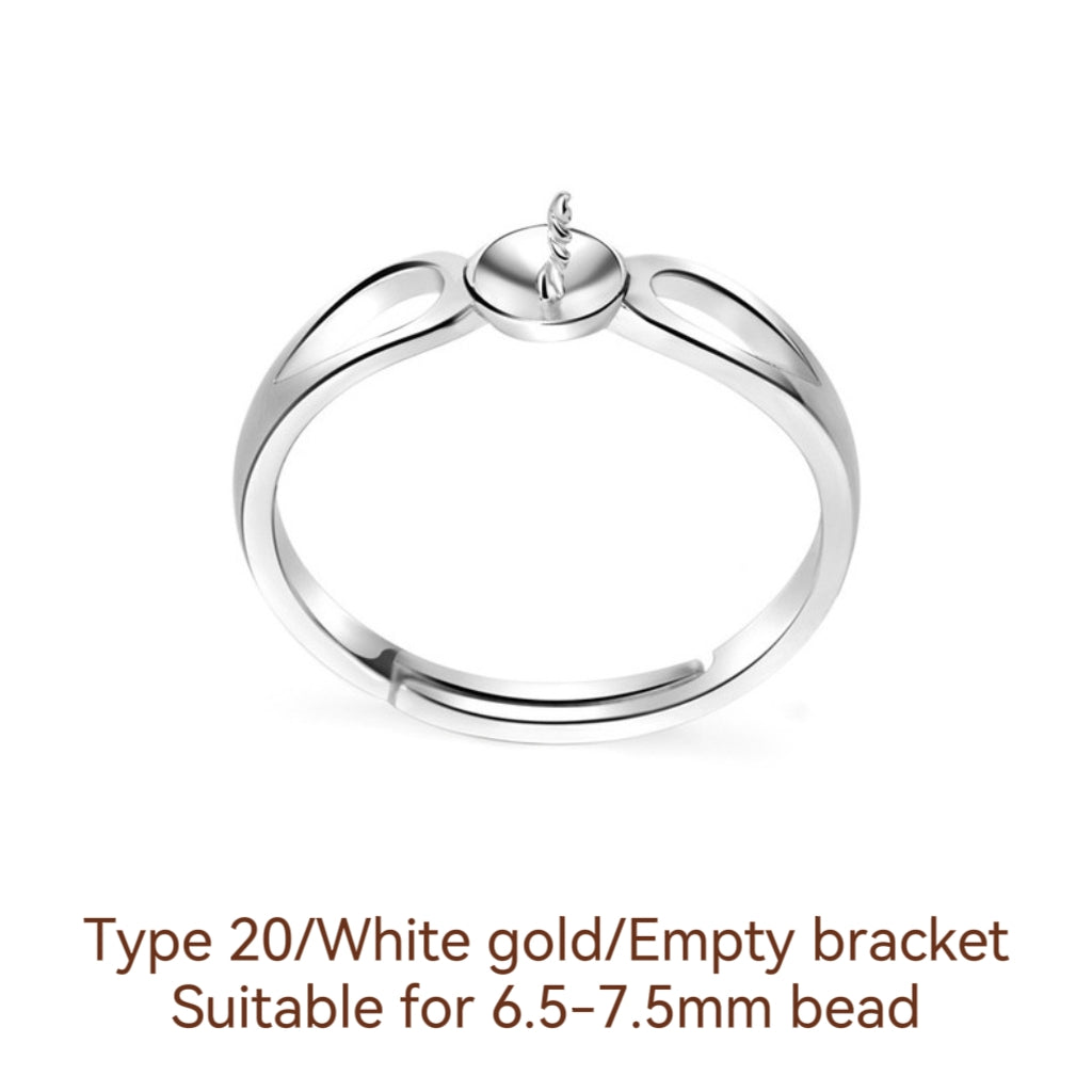 S925 Sterling Silver Ring Empty Holder, Open Ring, DIY Fittings（1pcs, with no bead)