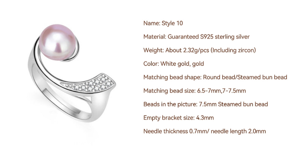 S925 Sterling Silver Ring Empty Holder, Open Ring, DIY Fittings（1pcs, with no bead)