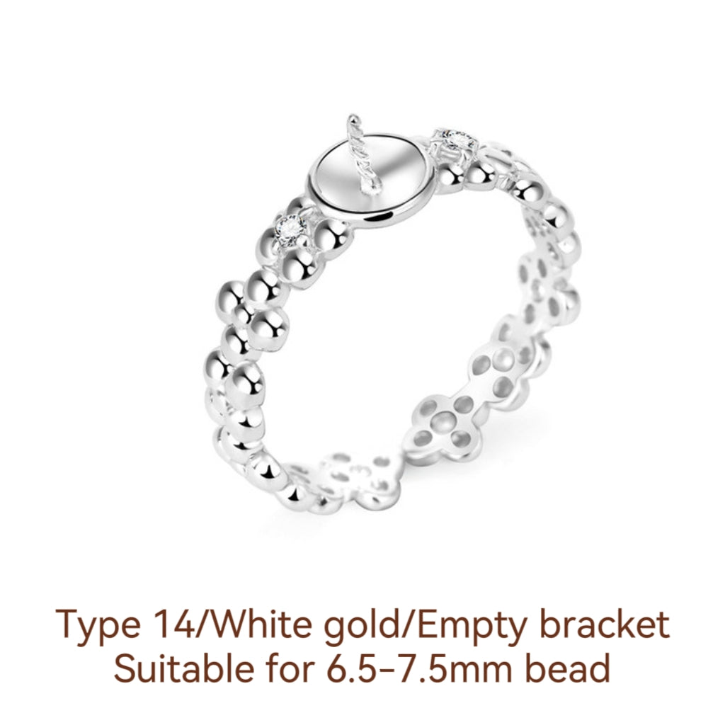 S925 Sterling Silver Ring Empty Holder, Open Ring, DIY Fittings（1pcs, with no bead)