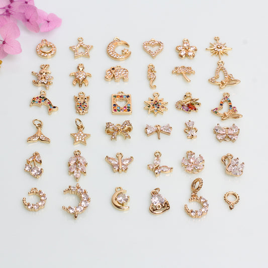 Alloy Zircon Accessories For Jewelry DIY，10 Pcs, Covered By 14/18K Real Gold Or Silver