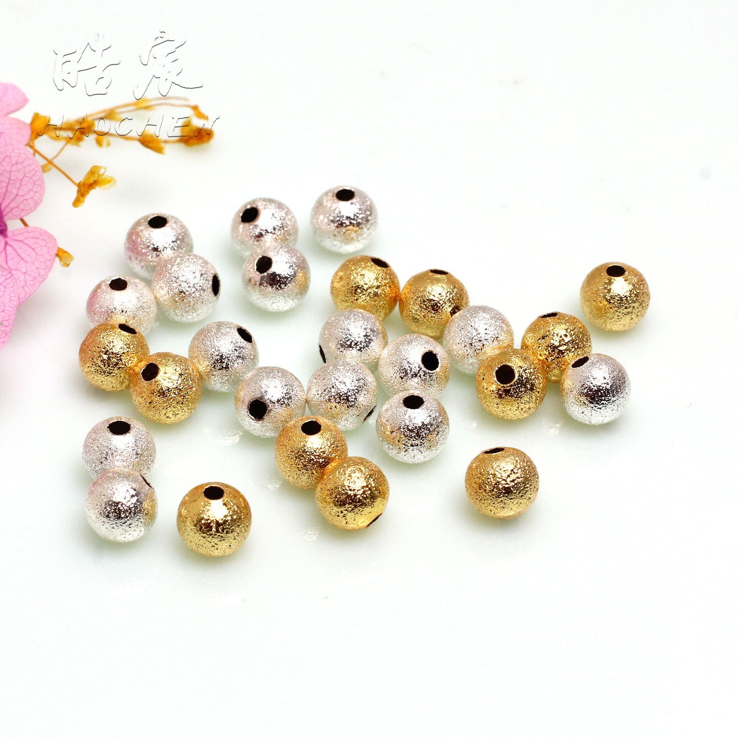 Frosted Copper Beads For Jewelry DIY，Covered by 14/18K Real Gold Or Silver