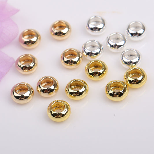 Large Hole Flat Copper Beads For Jewelry DIY，Covered by 14/18K Real Gold Or Silver