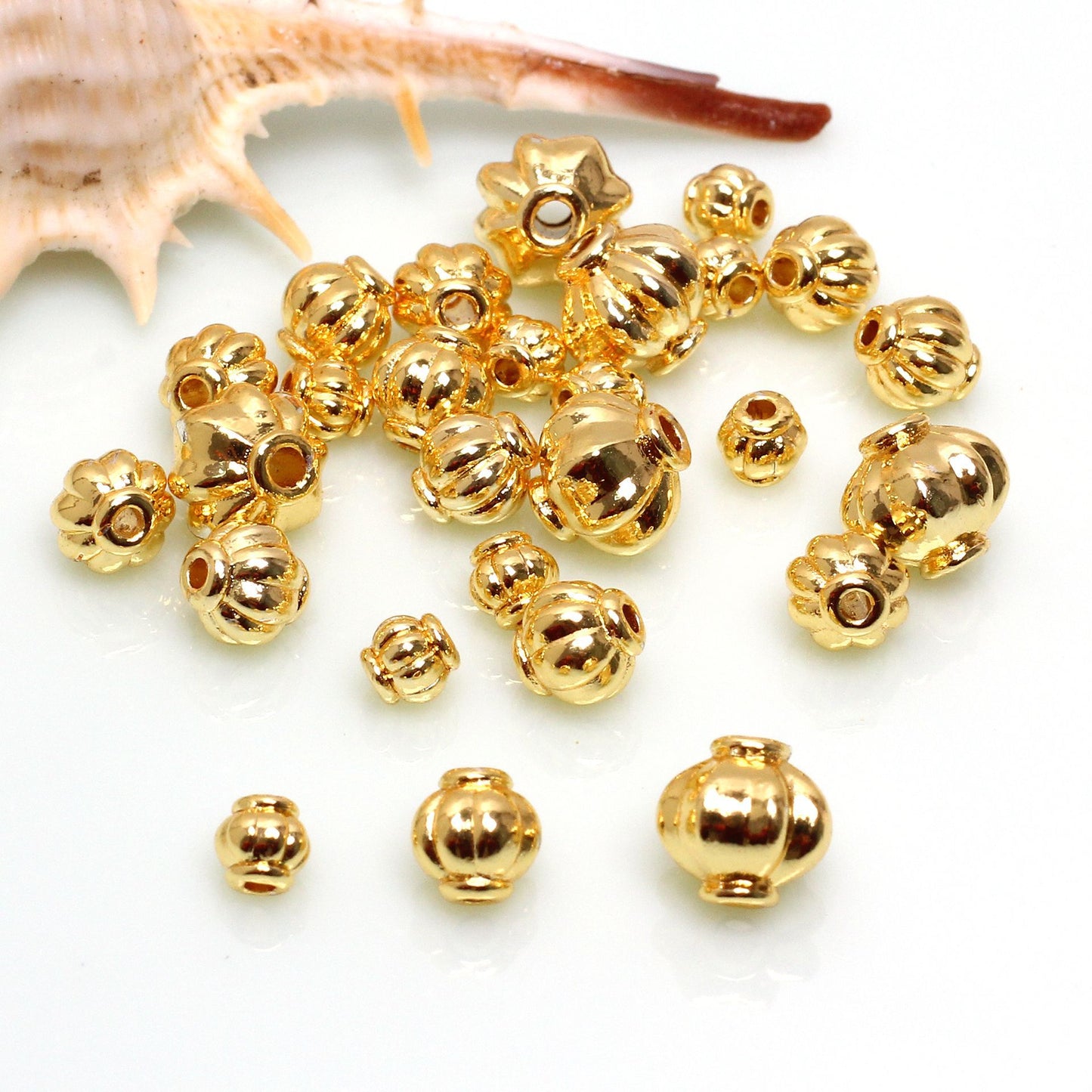 Pumpkin Shaped Alloy Beads For Jewelry DIY，Covered By 14/18K Real Gold Or Silver