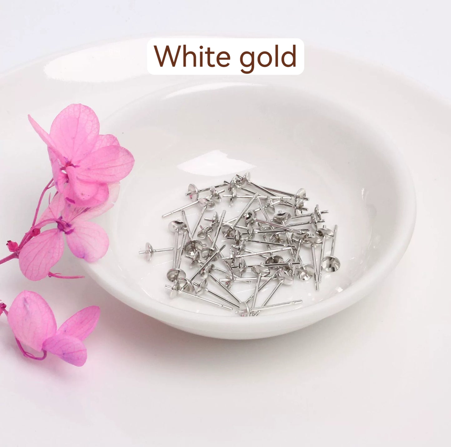 Bowl-shaped Empty Holder Of Ear Stud For Jewelry DIY，Covered By 14/18K Real Gold Or Silver