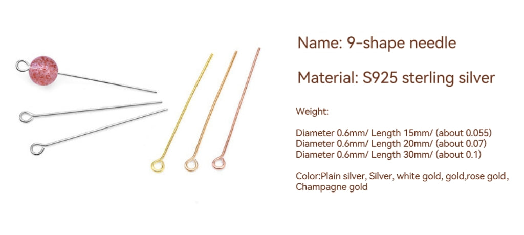 S925 Sterling Silver 9-shape Needle/T-shape Needle/Bead needle, Used For DIY Jewelry,10 pcs