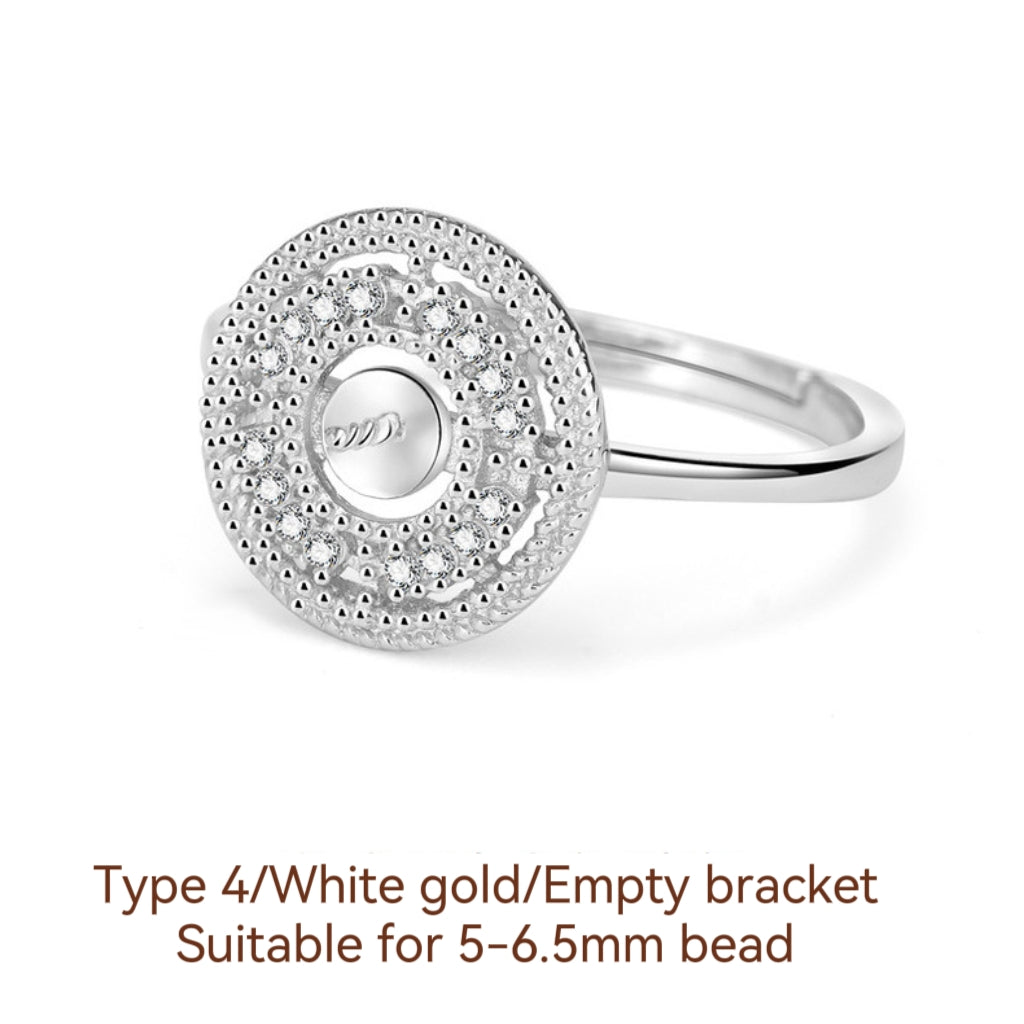 S925 Sterling Silver Ring Empty Holder, Open Ring, DIY Fittings（1pcs, with no bead)