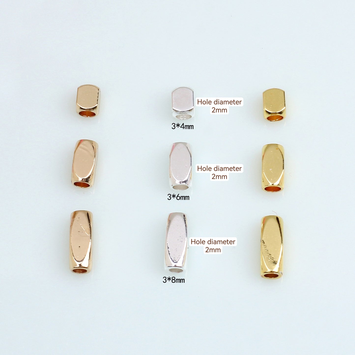 Cuboid Copper Beads With Rounded Corners For Jewelry DIY，Covered by 14/18K Real Gold Or Silver