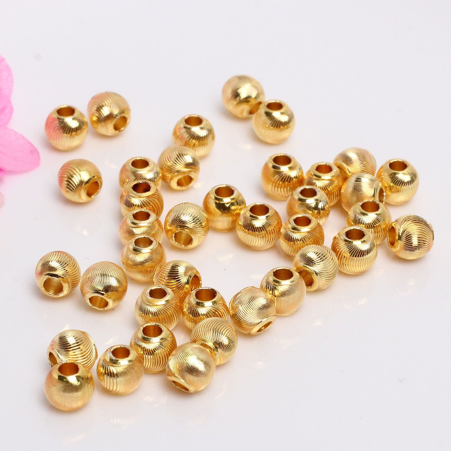 Cat's Eye Solid Embossed Copper Beads For Jewelry DIY，Covered by 14/18K Real Gold Or Silver