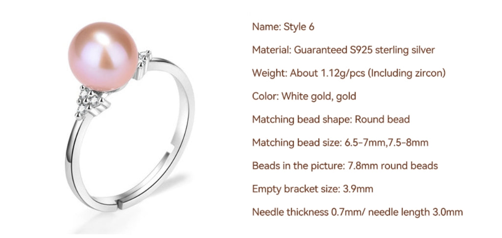 S925 Sterling Silver Ring Empty Holder, Open Ring, DIY Fittings（1pcs, with no bead)