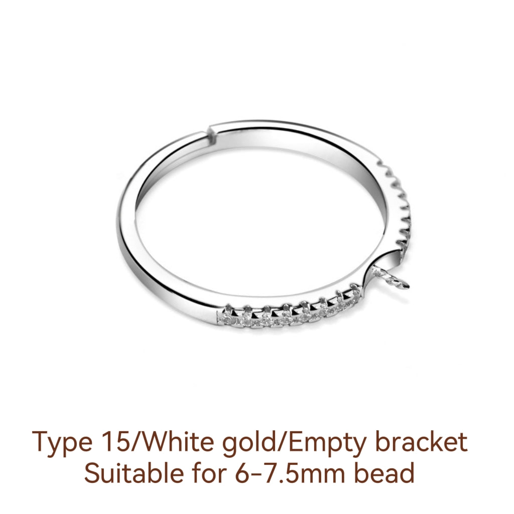 S925 Sterling Silver Ring Empty Holder, Open Ring, DIY Fittings（1pcs, with no bead)