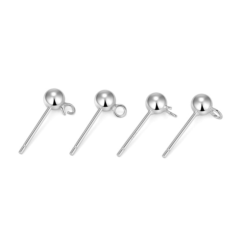 S925 Sterling Silver Ear stud With Ring and Bead For Jewelry DIY（2 pairs)