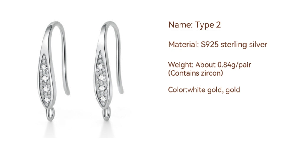 S925 sterling silver earhook, set with zircon, for jewelry DIY(A pair)