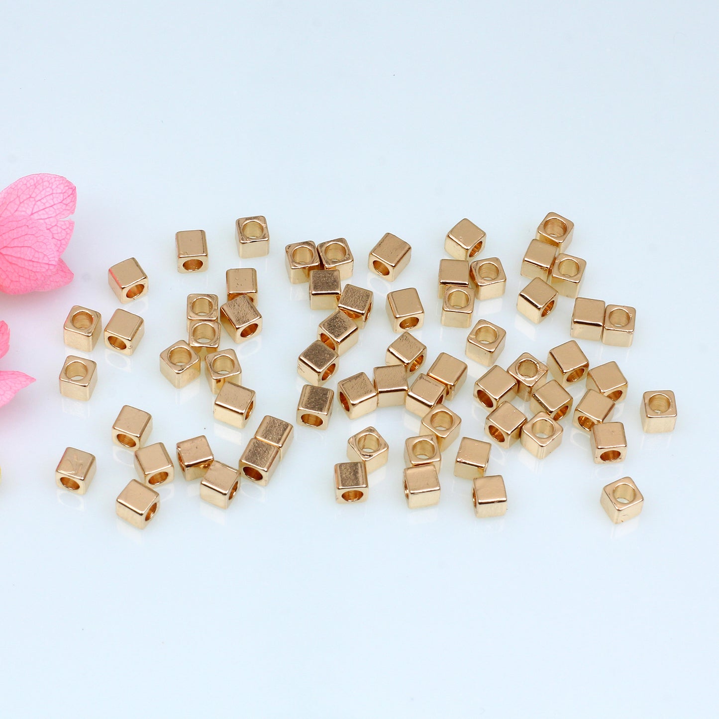 Cube Copper Beads For Jewelry DIY，Covered By 14/18K Real Gold Or Silver