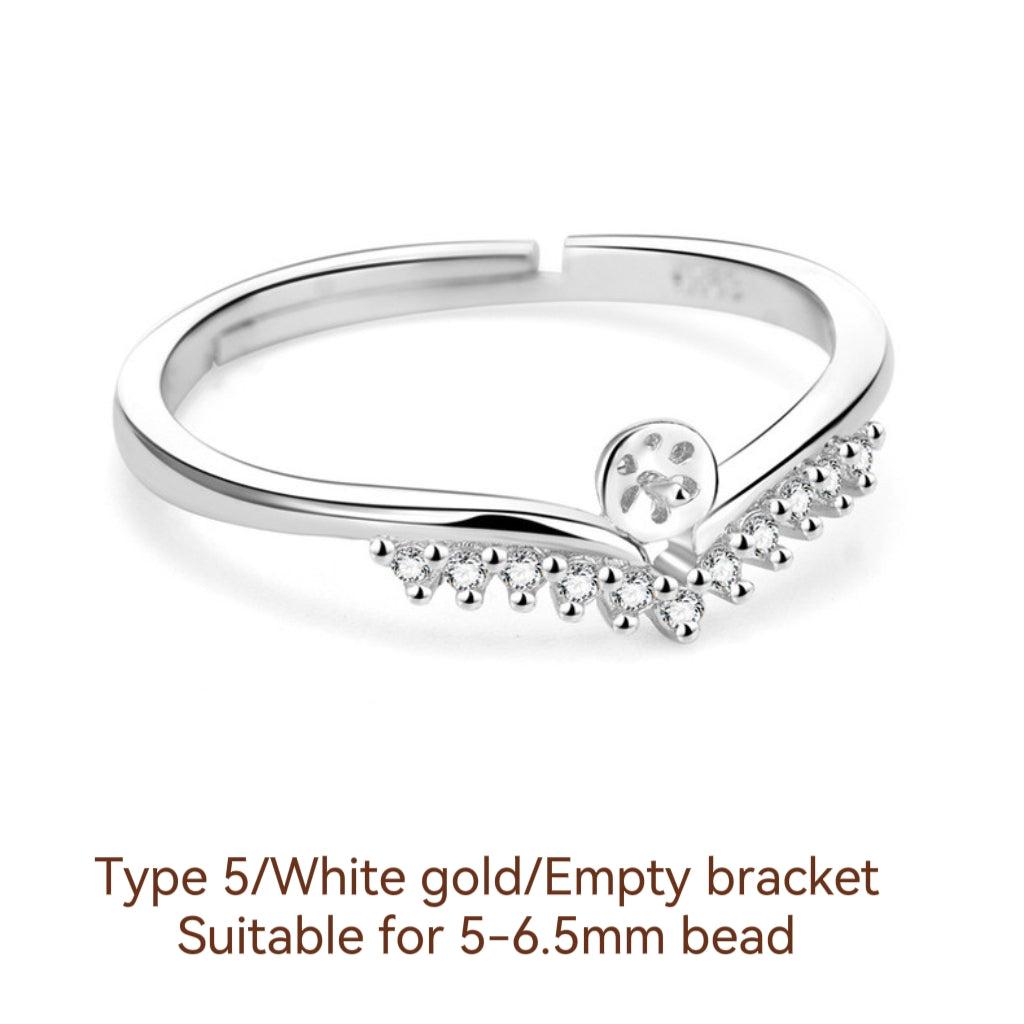 S925 Sterling Silver Ring Empty Holder, Open Ring, DIY Fittings（1pcs, with no bead)