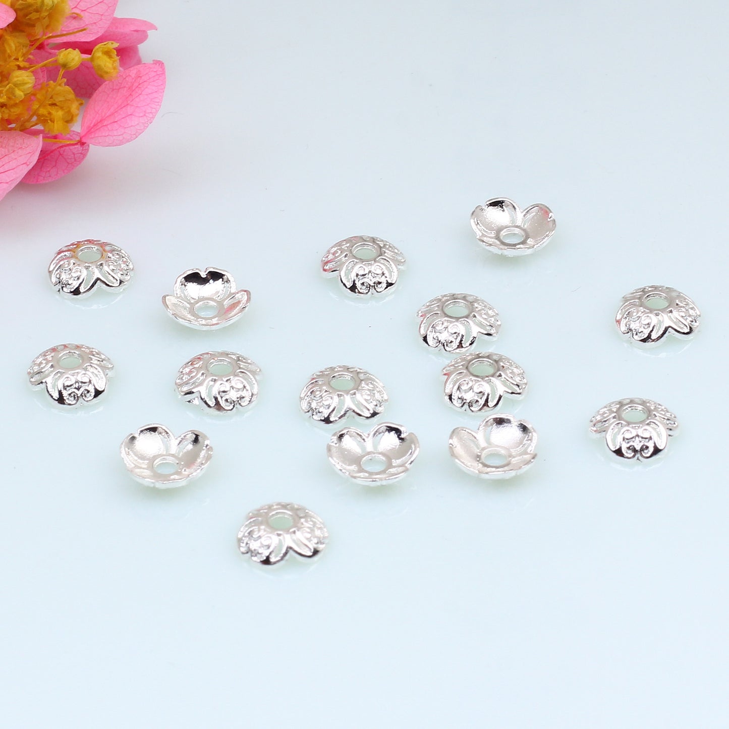 Hollow Petal Alloy Bead Holder For Jewelry DIY，Covered By 14/18K Real Gold Or Silver