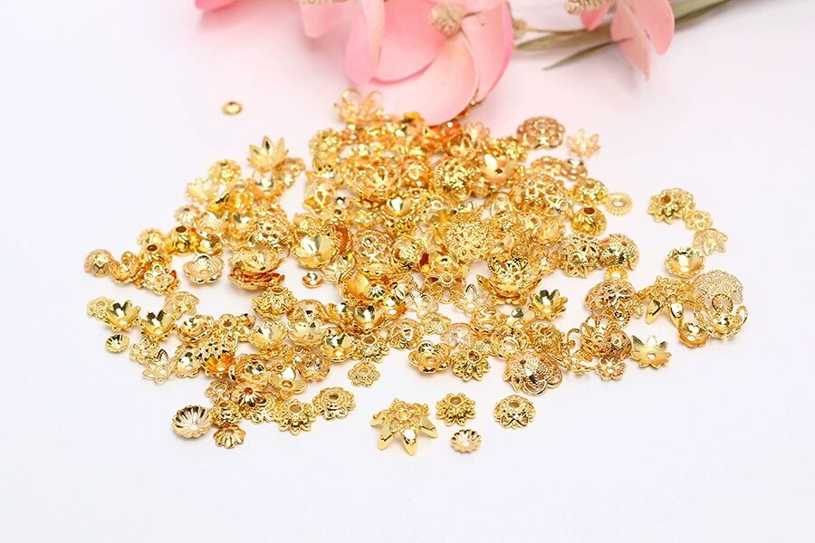 Hollow Alloy Petal Bead Holder For Jewelry DIY-Electroplating 18K gold/10 pcs