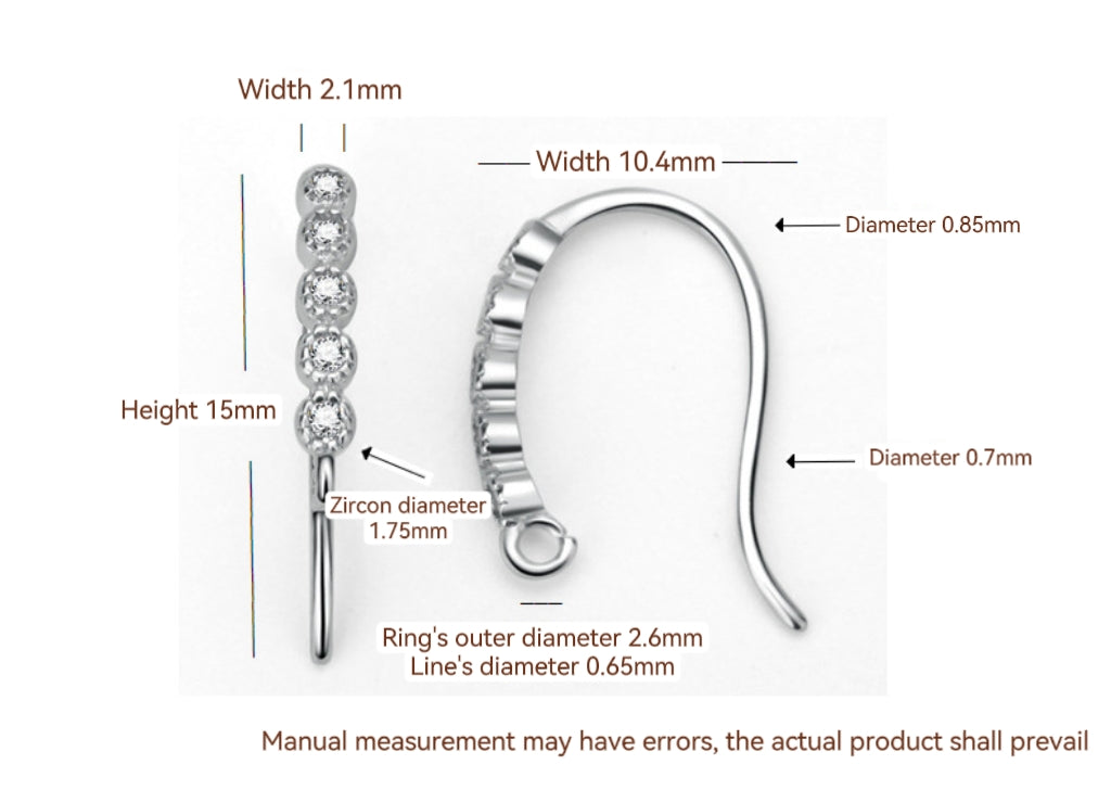 S925 sterling silver earhook, set with zircon, for jewelry DIY(A pair)