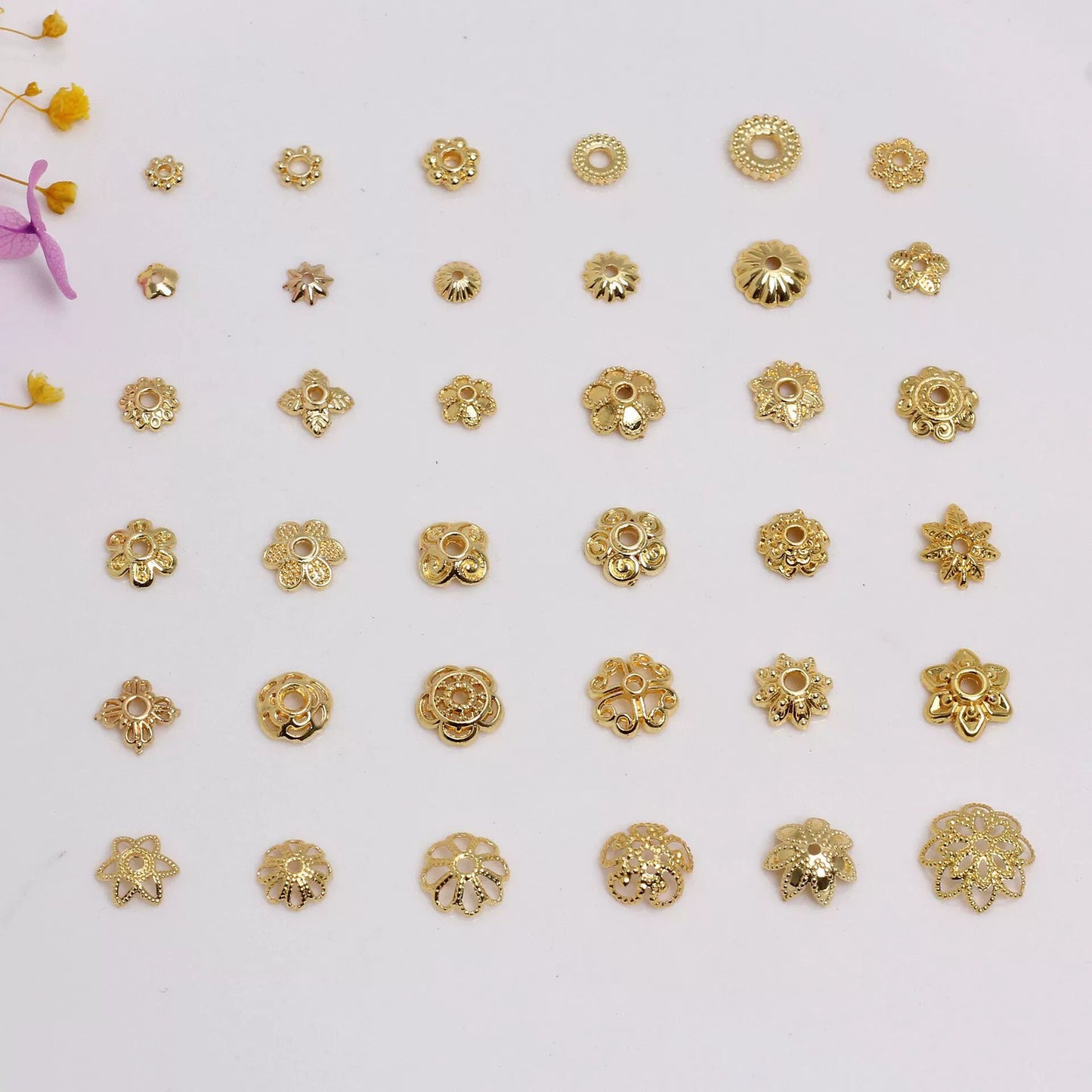 Hollow Alloy Petal Bead Holder For Jewelry DIY-Electroplating 14K gold/100 pcs