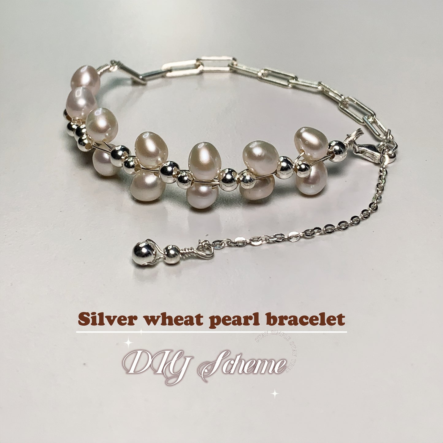 9.Hand made silver wheat fresh water pearl bracelet