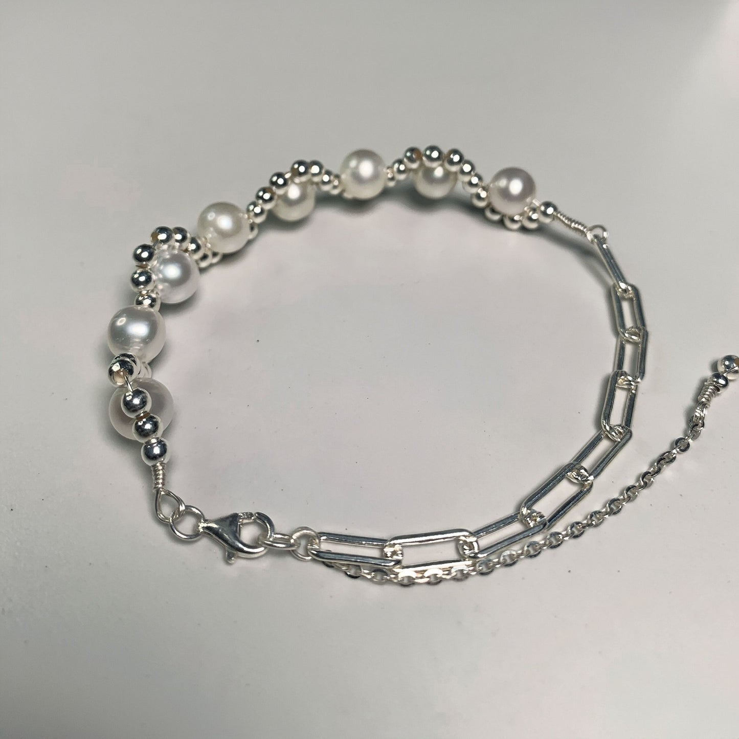 14.Hand made silver pearl wave fresh water pearl bracelet