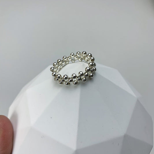 45.Woven silver bead ring