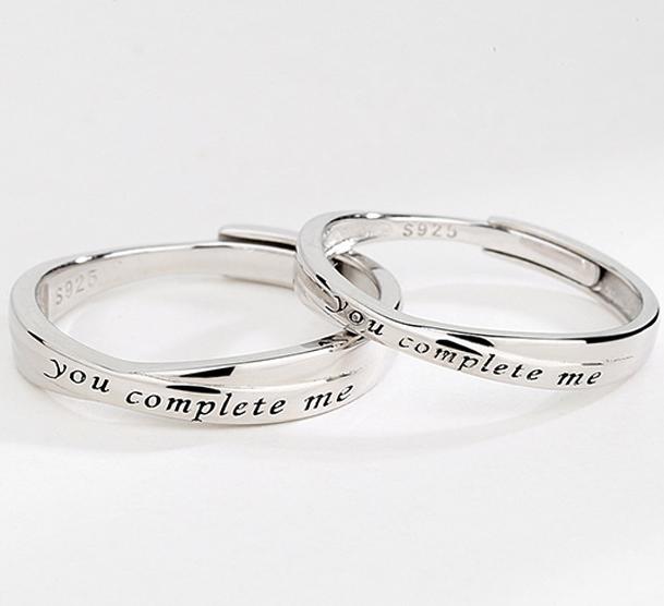 S925 Sterling Silver English Letter Couple Ring Plain Band -559 weddingring(45%)