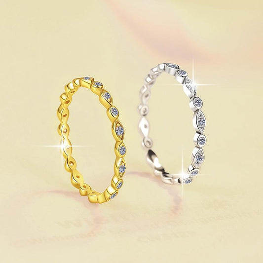 S925 Sterling Silver Single Row Band Ring Synthetic Moissanite Ring-567(35%)