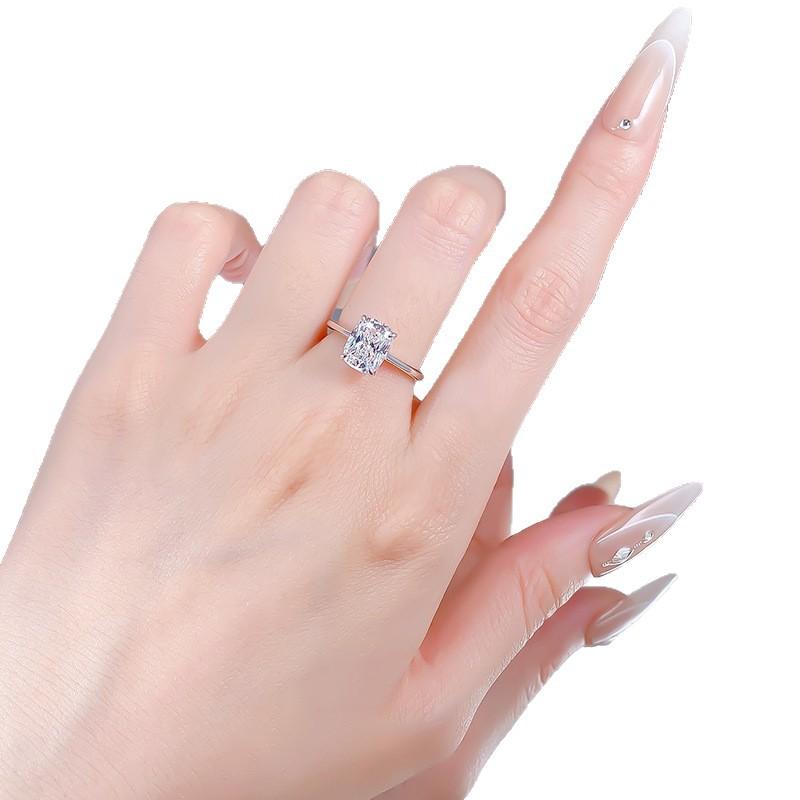 S925 Sterling Silver Cushion Shape Fat Square Ring 7*9mm 8A Cubic Zirconia Ring-574(35%)