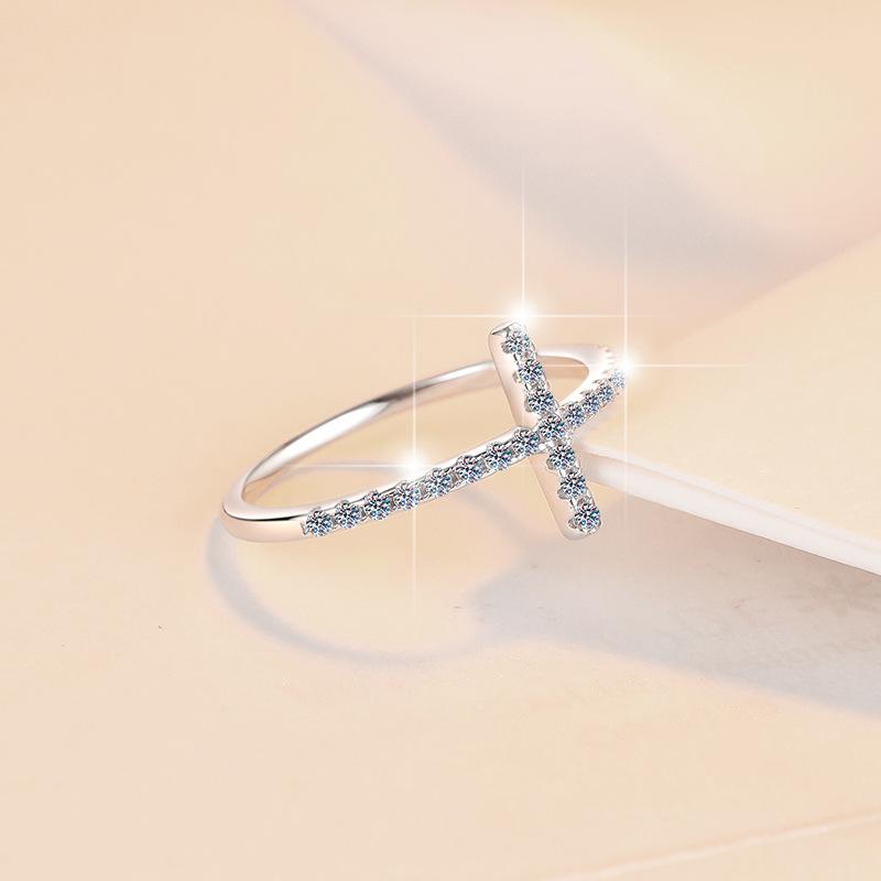 925 Sterling Silver Cross Band Ring Synthetic Moissanite Ring fashion jewelry accessory woman girl promise ring-165(35%)