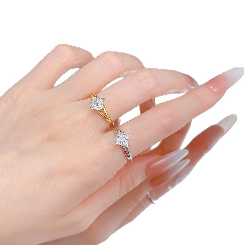 S925 Sterling Silver Princess Cut Square Ring 6*6mm 6A Cubic Zirconia Ring-283(35%)