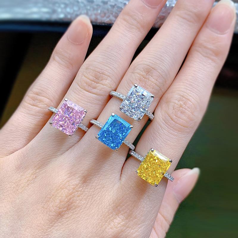 S925 Sterling Silver Ice Flower Cut Square Ring 8*10mm 8A Cubic Zirconia Ring fashion jewelry accessory woman girl promise ring Springtok-373(35%)