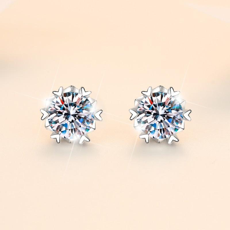 6. S925 Sterling Silver High Grade Synthetic Moissanite Snowflake Ear Stud/Certified Synthetic Moissanite/High Grade Of E Cut VVS1 Clarity D Color