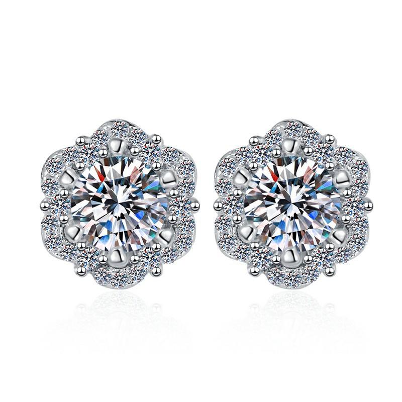 NO11-2. S925 Sterling Silver Stud Earrings for Women Plum Blossom Synthetic Moissanite Earrings