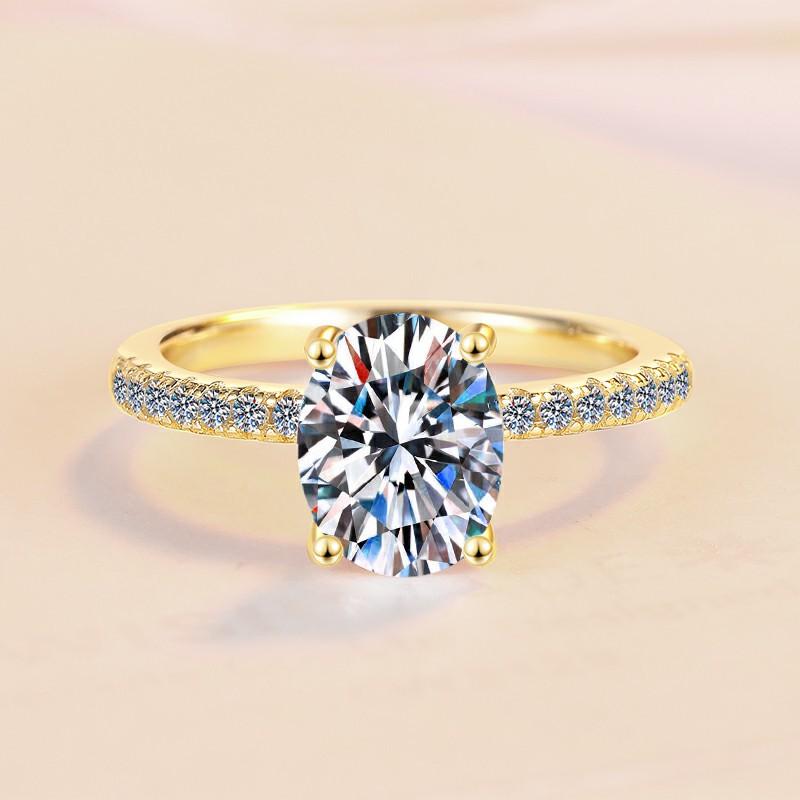 S925 Sterling Silver Four-claw Golden Ring Synthetic Moissanite Ring-120(35%)