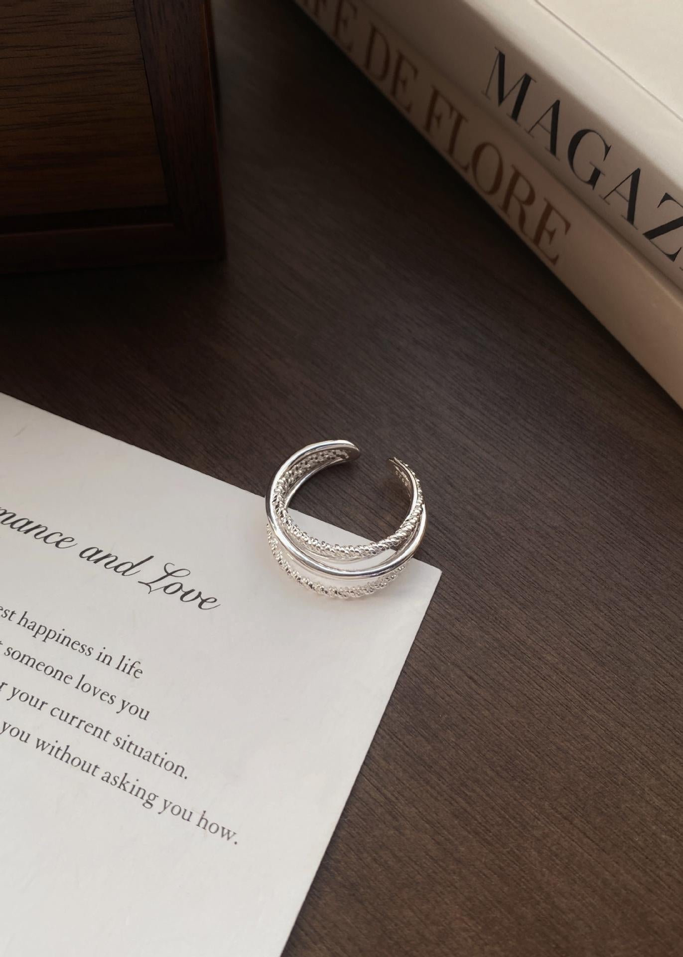 S925 Sterling Silver Multi-layered Twist Wire Ring Women's Open Ring -489(45%)