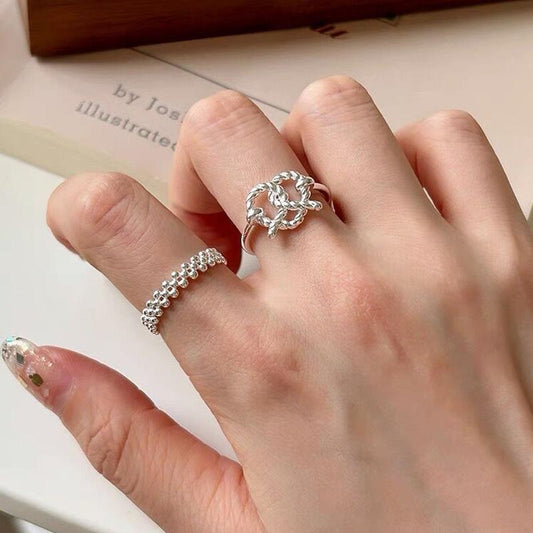 S925 Sterling Silver Double Layer Round Bead Ring Female Open Ring -544(45%)