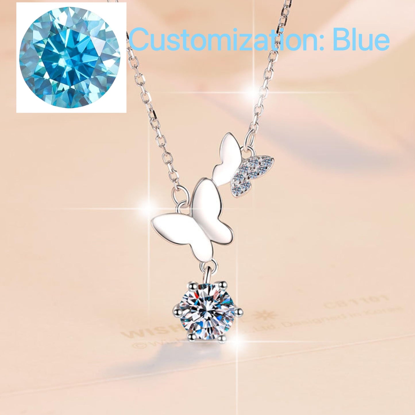 S925 Sterling Silver Butterfly Necklace Synthetic Moissanite Birthday Gift Minimalist Pendant Necklace-326(35%)