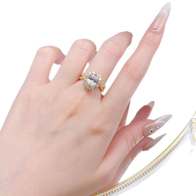 S925 Sterling Silver Pigeon Egg Oval Golden Plated 7*9mm 6A Cubic Zirconia Ring-451(25%)