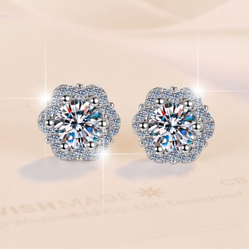 S925 Sterling Silver Little Flower Ear Stud Plum Blossom Synthetic Moissanite Earrings Daily Life Earrings(35%)-624