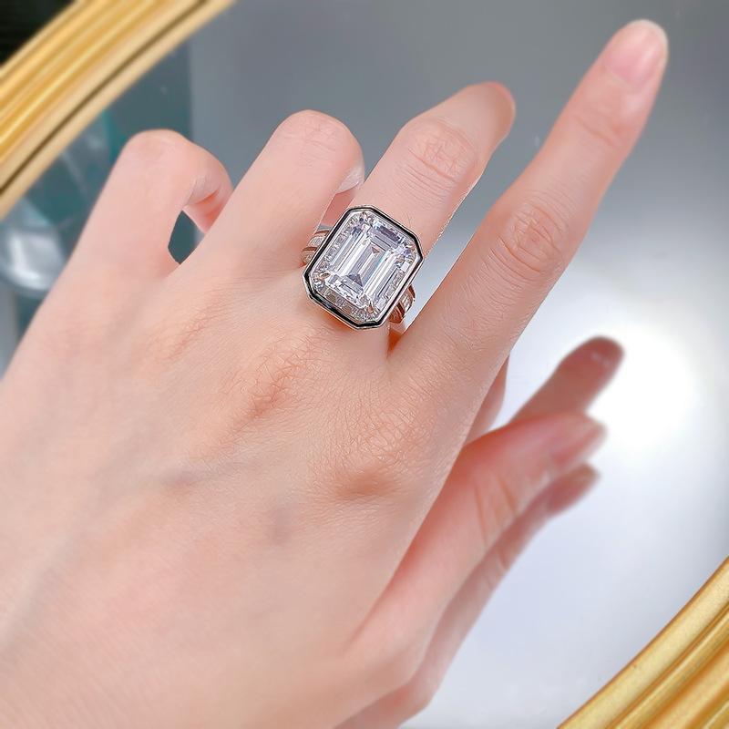 S925 Sterling Silver Big Grandma Asscher Four Claw 10*14mm 8A Cubic Zirconia Ring-113(45%)