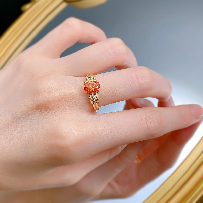 S925 Sterling Silver  Orange Oval Radiant  6*8mm  6A Cubic Zirconia Ring-423(25%)