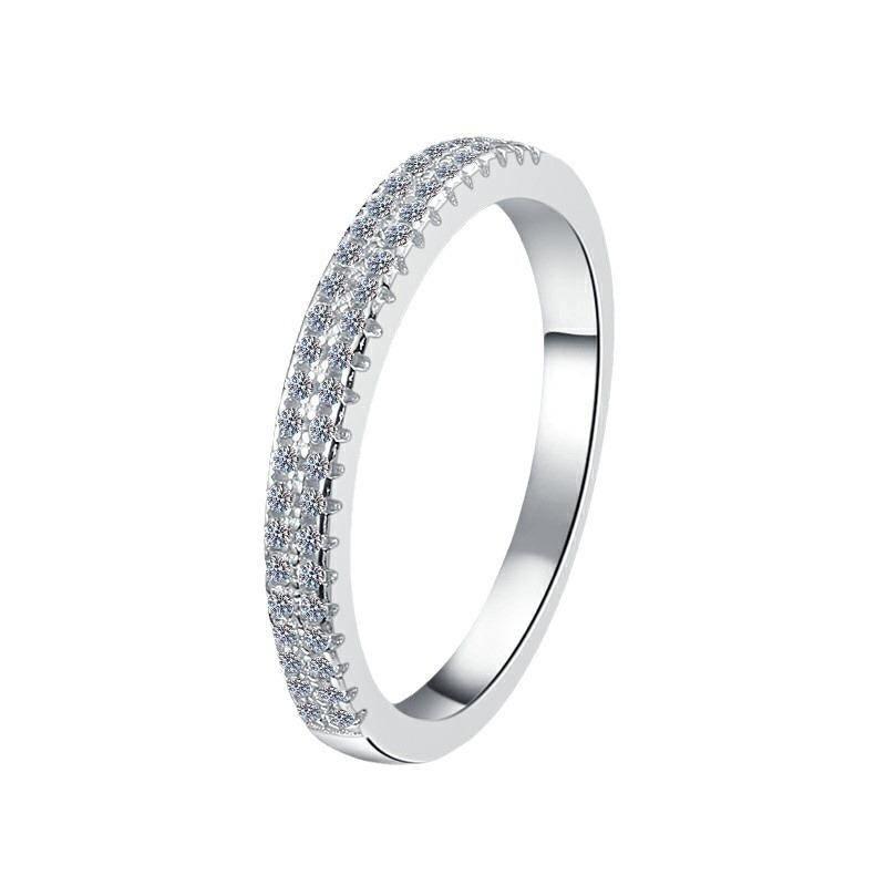 Synthetic Moissanite S925 Sterling Silver One-word Double Row Band Ring-565(35%)